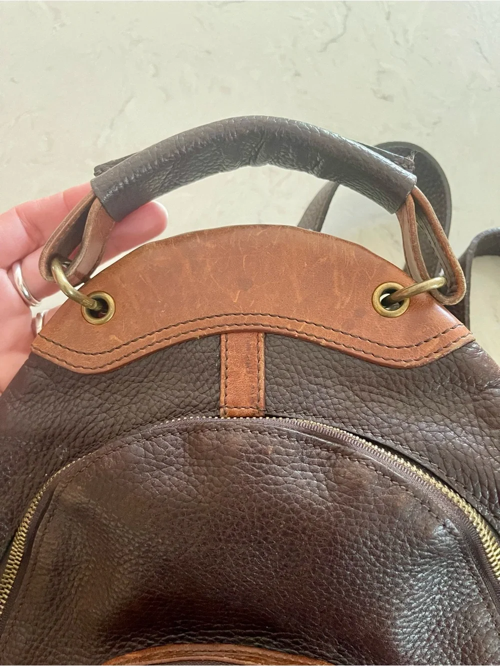 $188 Sundance Catalog Park City Brown M. London Leather Backpack - a rare find!